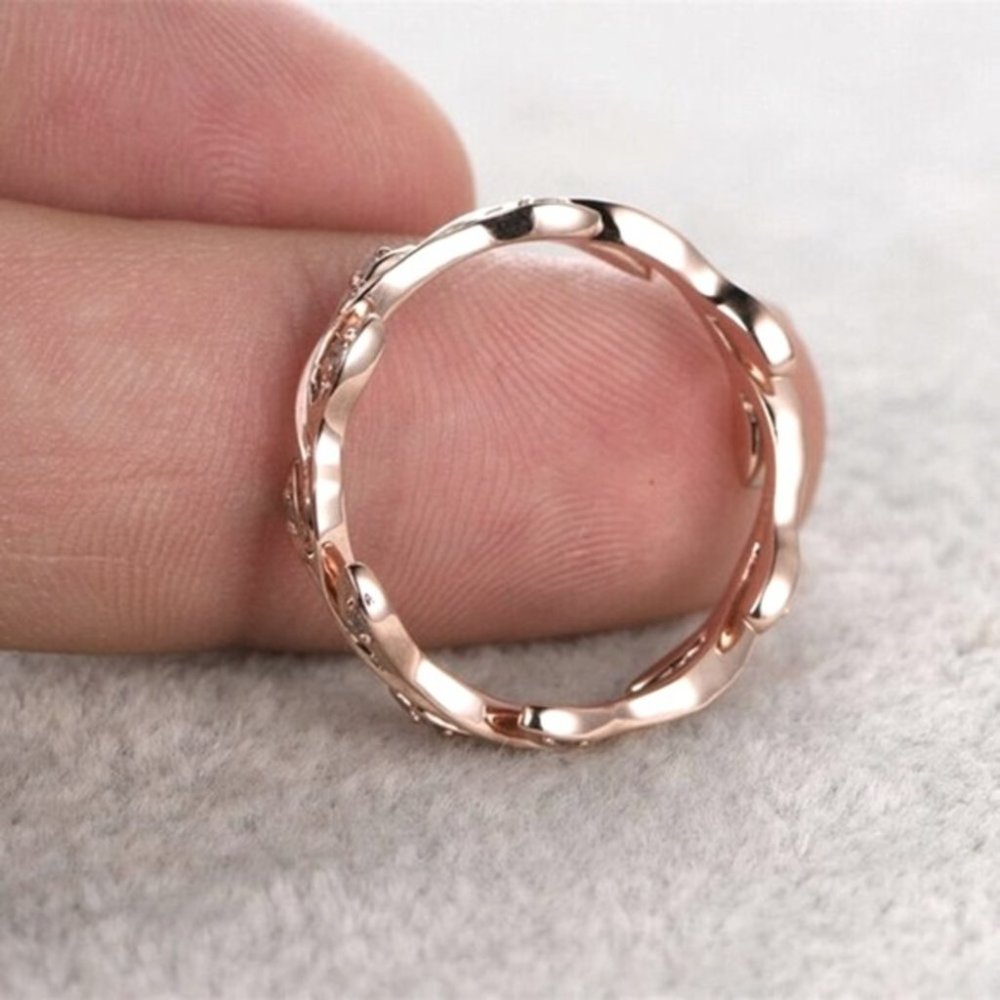 New 14k Rose Gold 925 Silver Diamond Ivy Ring - Picture 2 of 5